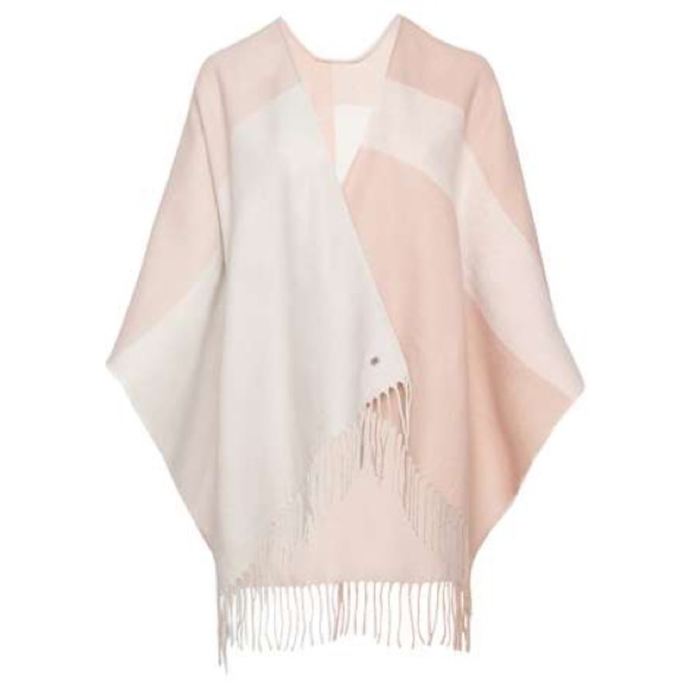 Soia & Kyo Yadira Blush Rose Gray Acrylic Fringed Stripe Poncho Shawl Wrap - NWT